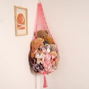 Stuffed Animal Storage Organizers Corner Hanging Net Stuffy Animal Hammock Macrame Toy Display Plush Toy Holder Wall, Kid Bedroom Decor Boho Nursery Playroom Organizer (Cream)