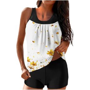 maisdgop Women's Tankini Swimsuits 2025 Trendy Flower Printed Bathing Suits 2 Piece Tank Top and Boyshorts Swimwear Suits