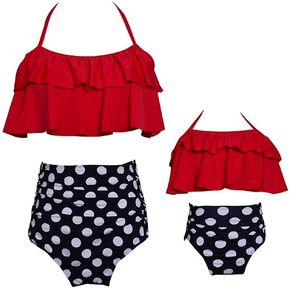 Mommy and Me Family Matching Swimsuit,Top and High Waist Bottom Suit