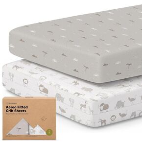 keababies 2 عبوة ملائمة ملاءمة للأولاد ، والبنات ، الطفل - القطن الناعم الخيزران فيسكوز ، 52 × 28 صفائح مرتبة سرير قياسية ، غطاء مرتبة سرير صغير ، جنس محايد ، قابل للتنفس ، متين (الغابات)