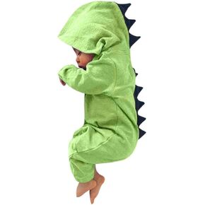 Gerrit Baby Boys Girls Cartoon Dinosaur Long Sleeve Hooded Romper Jumpsuit Outfit Clothes, 3-6 Months, Green