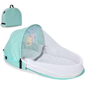 Baby Travel Bassinet，Portable Infant Bassinet for Newborn, Mommy Bag Diaper Bag with Mosquito Net and Toy Baby Lounger (Gray)
