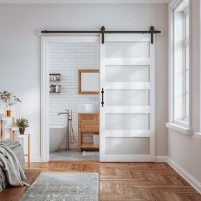 40 x 96 in Glass Wood Barn Door with Installation Hardware