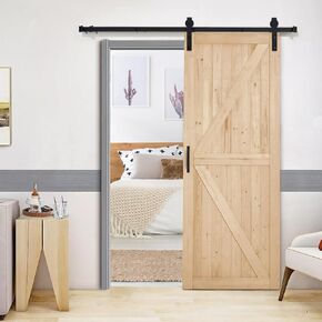 EROMMY 30in x 84in Spruce Sliding Barn Door Including 5.5FT Sliding Door Hardware Kit and Handle, Apply to Interior Rooms & Storage Closet, Assembly Required, DIY, Stainable, Natural