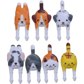 7PCS Reusable safety Plastic Food Fruit Fork Picks for Kids, Cute Animals Cake Dessert Forks Mini Cartoon Puppy Dog Toothpick for Party supply