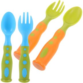2Sets Self Feeding Utensils Training Fork Spoon with Storage Box Compact Lightweight Cutlery for Year Old Safe Easy for Independent Eating