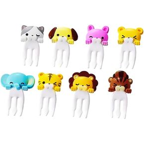 8pcs Kids Lunch Accessories Bento Forks Cartoon Animal Fruit Inserts Plastic Food Picks Set for Preschoolers