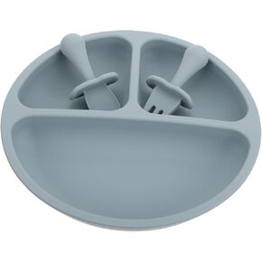 1 Set Silicone Tableware Divided Dish Fork for Compartment Design Grey Engaging Dining Experience for Boys