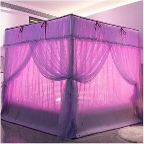 Double-Layer Bed Canopy Mosquito Net with Adjustable Height Metal Bracket - Starry Hollowout Romantic Design for 4-Corner Beds(Big red,215x180x215cm)