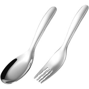 1Set Stainless Steel Fork and Spoon Utensils for Lunch Box Ergonomic Design for Feeding Durable Stainless Steel for Boys