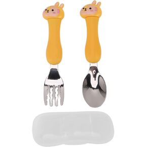 Fork Spoon Stainless Steel Cartoon Pp Stainless Steel Forking Cute Tableware Kitchen Animals Cooking Tableware for Kid, Silver Spoons (Squirrel)