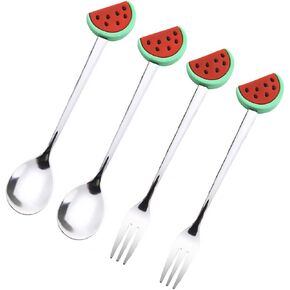 4pcs Fruit Shaped Stainless Steel Fork Spoon Chic Kitchen Supplies for Desserts Ice and Fruit Eating Tools for Home and Restaurant Use
