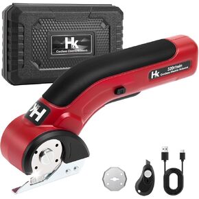 HK Cordless Electric Scissors,Cardboard Box Cutter,4V Rechargeable Rotary Cutter with Safety Lock & Replacement Blade,Cardboard Cutter for Cutting of Fabric, Leather, Carpet, Plastic