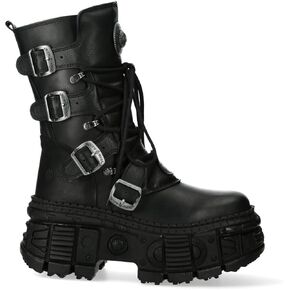 New Rock WALL373-S5 Womens Black Leather Platform Goth Boots