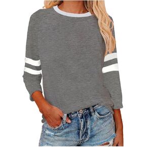 Womens Baseball Tee 3/4 Sleeve Jersey Juniors Tops Color Block Blouse Casual Raglan Shirt with White Stripes on Arms