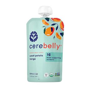 Cerebelly Baby Food Pouch – Sweet Potato Mango, Organic Fruit & Veggie Purees, Great Snack for Toddlers, 16 Brain-supporting Nutrients from Superfoods, No Added Sugar