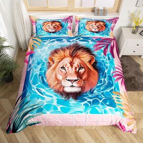 Kawaii Tiger Duvet Cover Sets(NO Comforter),Wild Animals Bathing in Bathtub Comforter Cover for Kids Adults Bedroom Decor,Dreamy Butterfly Flowers Bedding,Rustic Style Quilt Cover,Toddler Size