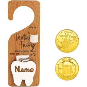 WALLFID 2-in-1 Tooth Fairy Tooth Holder and Door Hanger,Includes a Tooth Fairy Coin,Customizable Name and Date for Holding Lost Teeth and Small Gifts