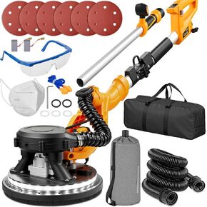 Drywall Sander, Electric Sander for Drywall with Vacuum Dust Collector, 7 Variable Speed 900-1800RPM, LED Light, High Power Dustless Wall Sander for Popcorn Ceiling, Drywall etc
