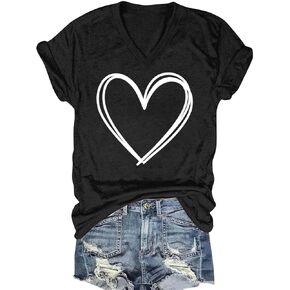 Womens Junior Tops Trendy Heart Graphic Tshirts Tees Short Sleeve Summer Tops Loose Workout Going Out Soft Tees