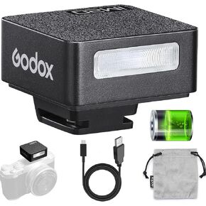 Godox Mini Flash Camera Flash Speedlite for Sony ZV1/ZV-E10, Canon, Nikon, Fuji & Ricoh GR3 GN15, 7-Level Power Adjustment, 230 Flashes with Cameras with Single-Contact Hotshoe and Diffuser