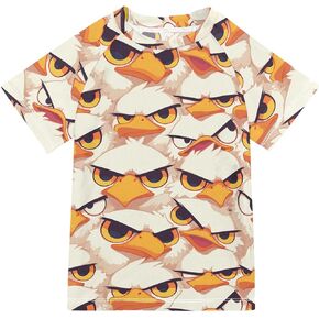 Cartoon Cute Albatross Yellow Kids Bathing Suits Girls Short Sleeves Athletic Clothes Swimwear Beach Tops 3T