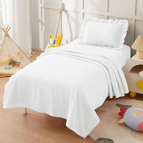 KKJIAF Toddler Sheet Set 3 Piece Includes a Flat Sheet, a Fitted Sheet and a Ruffle Pillowcase, Light Pink