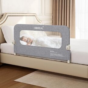 HOMEAL Bed Rail for Toddlers - 59"x24" Extra Long Foldable Toddler Bed Rails for King, Queen, Twin, Full, Double Bed - Breathable Guard Rail for Toddlers with U-Shape Base, Grey
