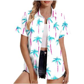 Womens Short Sleeve Button Down Camp Shirts Casual Plus Size Elegant Trendy Ladies Blouse Fashion Shirts