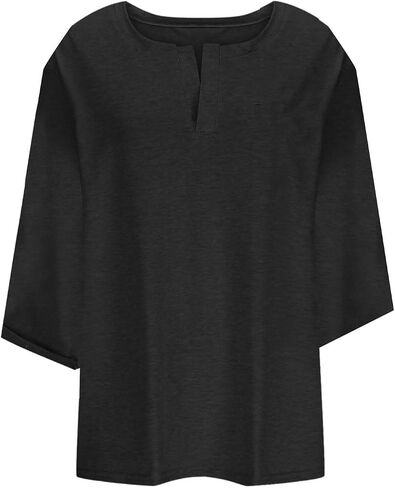 Plus Size 3/4 Sleeve Tops for Women Notched V Neck Shrits Casual Loose Fit Tshirts Oversized Spring Summer Cute Tees in Saudi Arabia