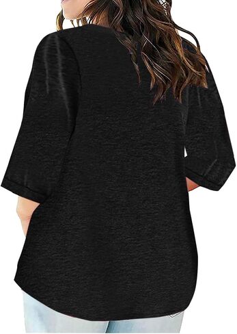 Plus Size 3/4 Sleeve Tops for Women Notched V Neck Shrits Casual Loose Fit Tshirts Oversized Spring Summer Cute Tees in Saudi Arabia