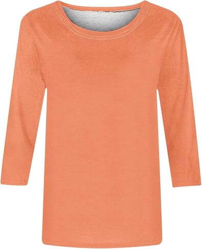 Womens Tops Plus Size 3/4 Sleeve Shirts Round Neck Loose Casual Blouses Solid Tshirts Basic Tees Tunic Fashion Clothes in Kuwait