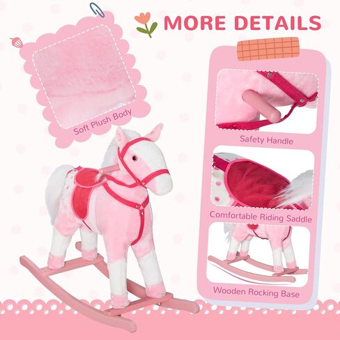 Qaba Kids Rocking Horse Plush Ride On Toy Toddler Rocker for Boys Girls Gifts with Realistic Sounds, Brown in Kuwait
