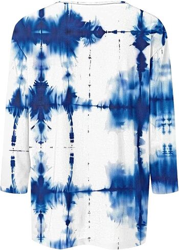 Color Block 3/4 Short Sleeve Tops for Women Trendy Casual Shirts Loose Three Quarter Sleeve Tshirts Tie Dye Tees in Kuwait