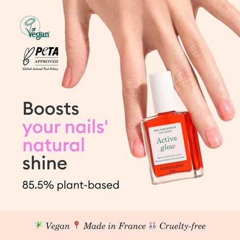 Manucurist Active Plump Nail Polish & Care - Collagen & Peach Extract - No Lamp - Nail Hydrator with Ultra-Glossy Baby Rose Shimmer for Instant Plumping Effect - Nail Volumizer - Vegan & Plant-Based in Saudi Arabia