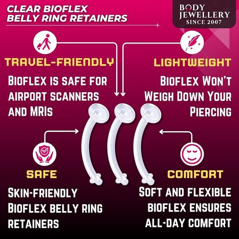 bodyjewellery 3pcs 14g Belly Button Rings Navel Piercing Retainer Clear Flexible Acrylic Bioflex Rubber O Rings Jewelry Pick Size in Saudi Arabia
