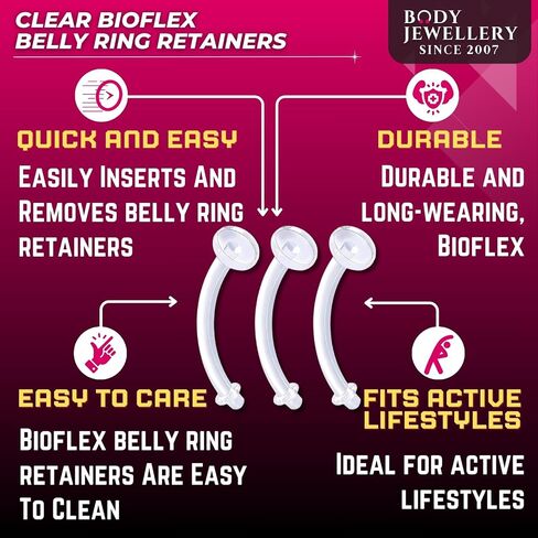 bodyjewellery 3pcs 14g Belly Button Rings Navel Piercing Retainer Clear Flexible Acrylic Bioflex Rubber O Rings Jewelry Pick Size in Saudi Arabia