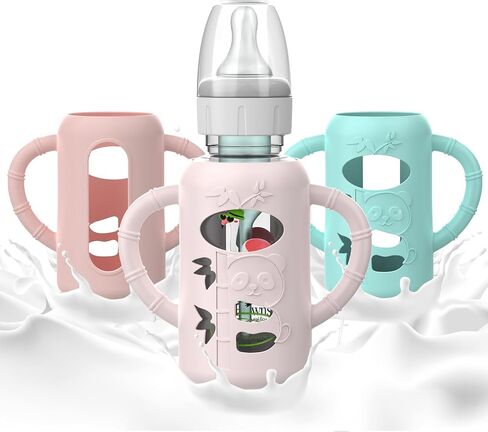 3 PCS Dr Brown Glass Bottles Silicone Sleeves, Compatible with Dr Browns Glass Bottles 4 oz, Anti-Drop Dr Brown Baby Bottles Sleeves with Handles, Heat-Insulating and Easy to Clean in Saudi Arabia