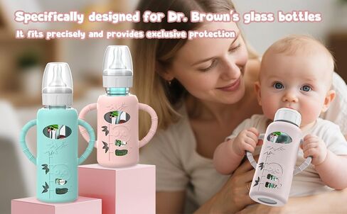 3 PCS Dr Brown Glass Bottles Silicone Sleeves, Compatible with Dr Browns Glass Bottles 4 oz, Anti-Drop Dr Brown Baby Bottles Sleeves with Handles, Heat-Insulating and Easy to Clean in Saudi Arabia