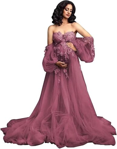 yinyyinhs Off Shoulder Maternity Dress for Photoshoot Puffy Tulle Robe Bridal Lingerie Maternity Gown for BabyShower in Saudi Arabia