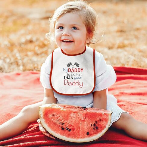 Custom Toddler & Baby Bibs Burp Cloths Dad My Daddy is Faster Than Your Race Car Dad Father's Day Cotton Baby Items for Baby Girl & Boy White Red Custom Text Here in Saudi Arabia