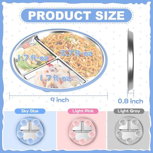 OVV Stainless Steel Kids Plates (2 Pack) – 9 Inch Toddler Divided Plates with ﻿Removable Silicone Sleeves & 5 Suction Cups Baby Self Feeding | Mess-Free Mealtime | Dishwasher Safe in Saudi Arabia