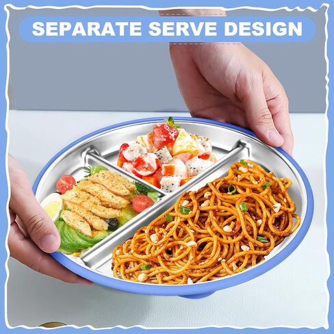 OVV Stainless Steel Kids Plates (2 Pack) – 9 Inch Toddler Divided Plates with ﻿Removable Silicone Sleeves & 5 Suction Cups Baby Self Feeding | Mess-Free Mealtime | Dishwasher Safe in Saudi Arabia