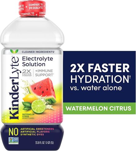 Kinderlyte Electrolyte Solution, 2X Faster Hydration vs. Water Alone, No Artificial Sweeteners or Flavors, No Synthetic Dyes, Tropical Punch, for Kids and Adults, 33.8 fl oz (Pack of 6) in Kuwait