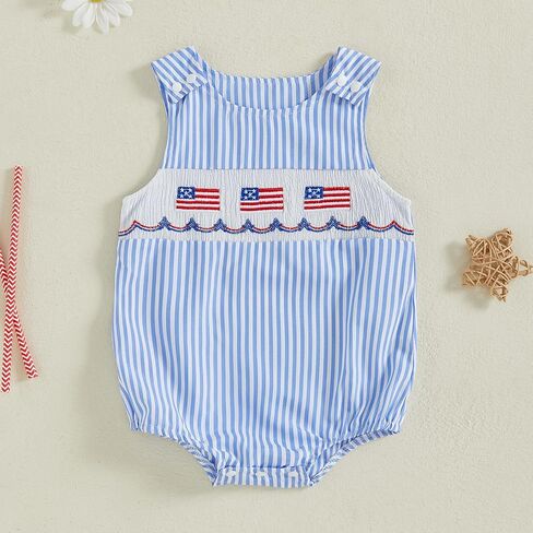 Twopumpkin 4th Fourth Of July Baby Boy Outfit Newborn American Flag Onesie USA Bubble Romper Overalls Smocked Outfits in Kuwait