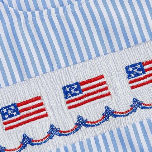 Twopumpkin 4th Fourth Of July Baby Boy Outfit Newborn American Flag Onesie USA Bubble Romper Overalls Smocked Outfits in Kuwait