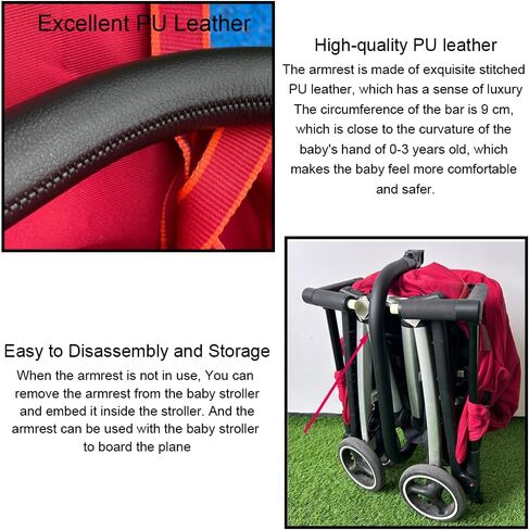 Baby Stroller Accessories Bar ، مسند الذراع ، مقبض ، متماسك بين GB Pockit+ All-Terrain و GB Pockit+ All City ، PU Leather Surface (مسند الذراعين بالكامل) in Kuwait