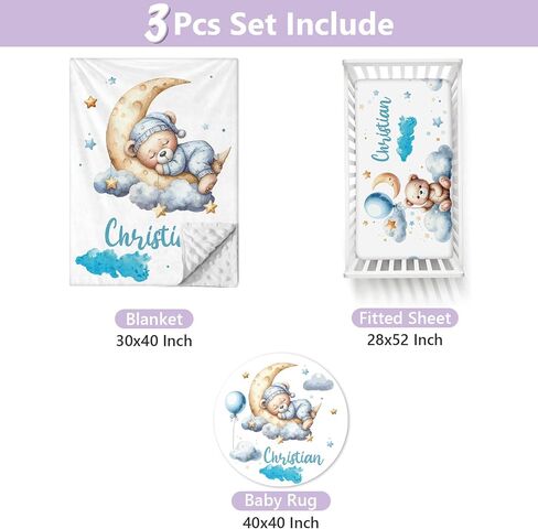 Custom Baby Crib Bedding Set, 3 Pcs Personalized Name Baby Crib Sets for Boys & Girls, Dinosaur Theme Nursery Bedding Set, Soft Toddler Bedding Crib Sets Customized Gifts for Infants in Saudi Arabia