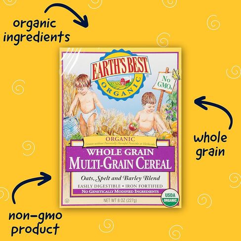 Earth's Best Organic Baby Food, Organic Whole Grain Oatmeal Baby Cereal, Non-GMO, Easily Digestible and Iron Fortified Baby Food, 8 oz Box (Pack of 12) in Saudi Arabia