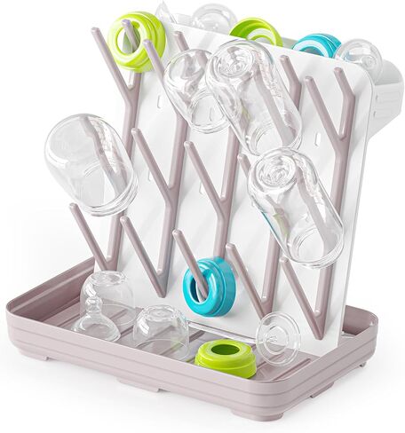 SpaceAid Baby Bottle Drying Rack with 20 Hooks, Space Saving Kitchen Bottles Rack Dryer, Vertical Baby Bottle Holder Organizer for Countertop Storage Accessories (White and Gray) in Saudi Arabia